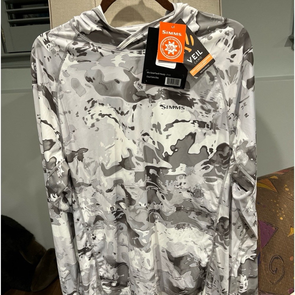 Simms Solarflex, fishing hoodie, gray camo SPF 50 size L